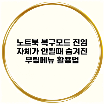 노트북 복구모드 진입 자체가 안될때 숨겨진 부팅메뉴 활용법