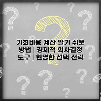기회비용 계산 알기 쉬운 방법 | 경제적 의사결정 도구 | 현명한 선택 전략